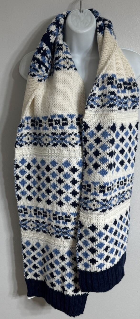 Lands' End Women’s Fair Isle Knit Rectangle Scarf Blue Hand Wash Only NEW